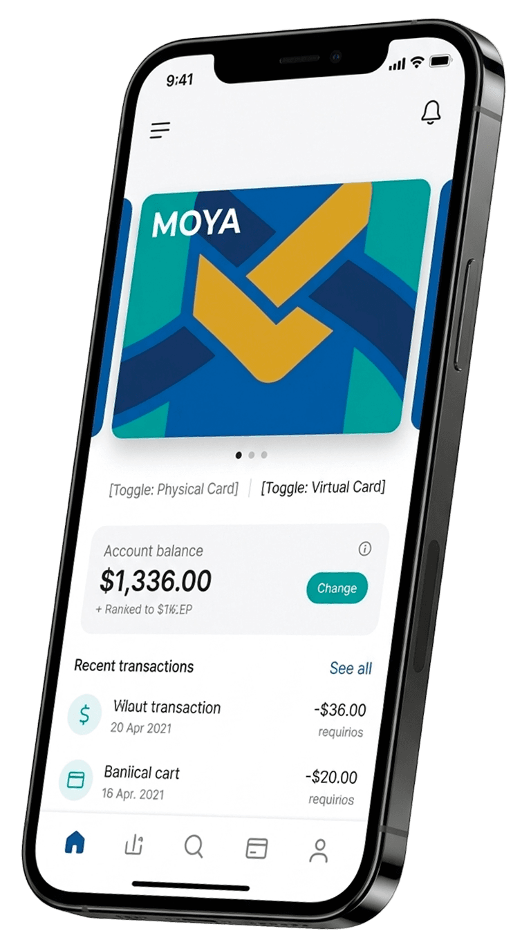 MOYA virtual card visual inside a phone
